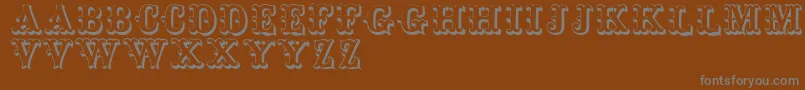 フォントToskanischeegyptienneinitialen – 茶色の背景に灰色の文字