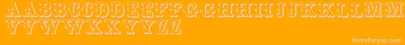 Toskanischeegyptienneinitialen-Schriftart – Rosa Schriften auf orangefarbenem Hintergrund