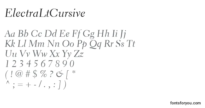 A fonte ElectraLtCursive – alfabeto, números, caracteres especiais