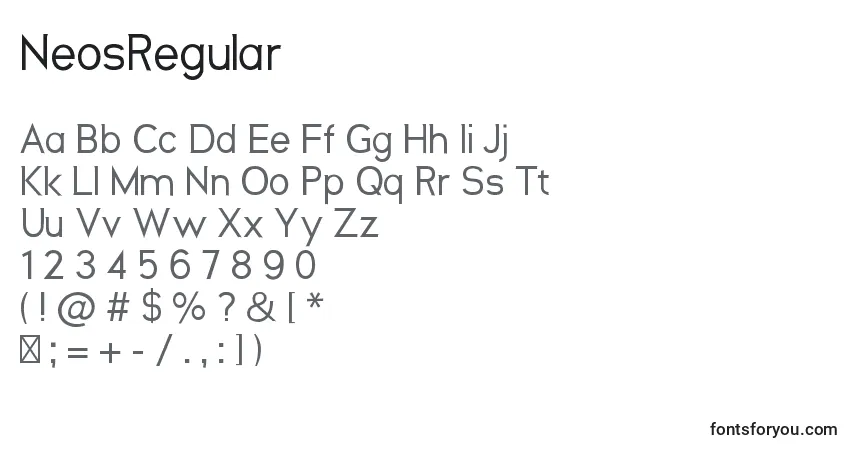 Czcionka NeosRegular – alfabet, cyfry, specjalne znaki