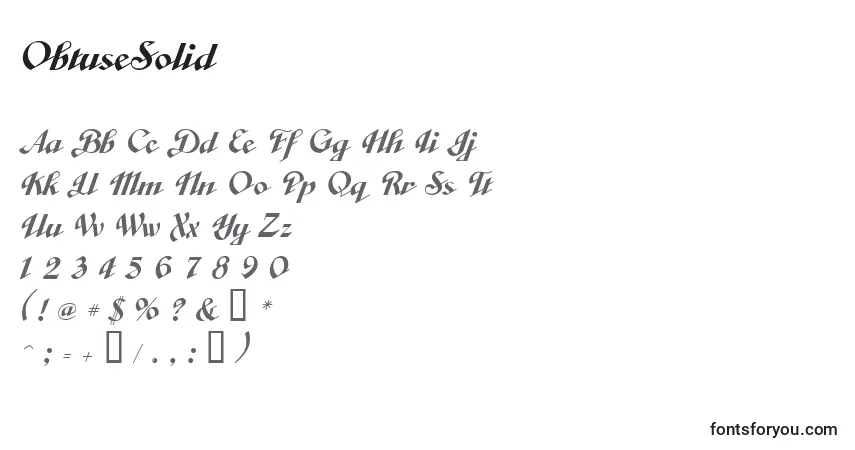 A fonte ObtuseSolid – alfabeto, números, caracteres especiais