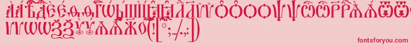IrmologionCapsIeucs-Schriftart – Rote Schriften auf rosa Hintergrund