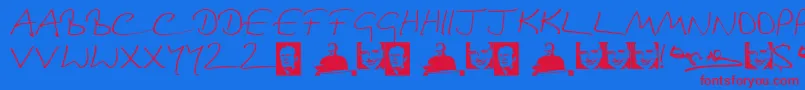 DouglasAdamsHand-Schriftart – Rote Schriften auf blauem Hintergrund