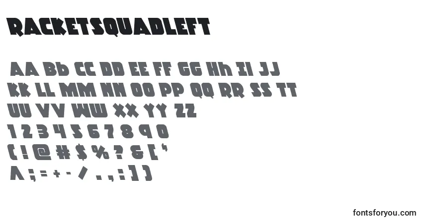 Schriftart Racketsquadleft – Alphabet, Zahlen, spezielle Symbole