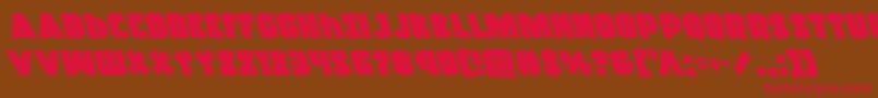 フォントRacketsquadleft – 赤い文字が茶色の背景にあります。