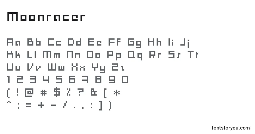 Czcionka Moonracer – alfabet, cyfry, specjalne znaki