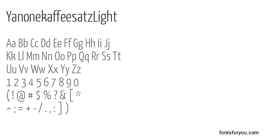 A fonte YanonekaffeesatzLight (117654) – alfabeto, números, caracteres especiais