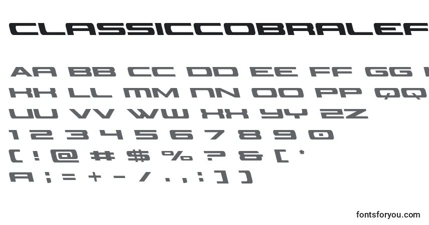 A fonte Classiccobraleft – alfabeto, números, caracteres especiais