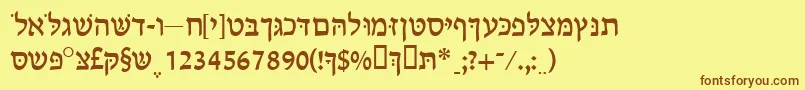 フォントCabalossk – 茶色の文字が黄色の背景にあります。