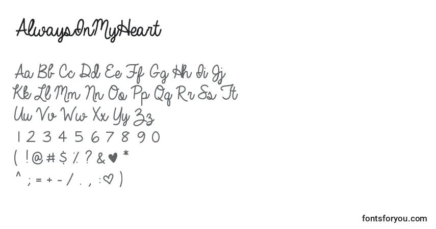 AlwaysInMyHeart Font – alphabet, numbers, special characters