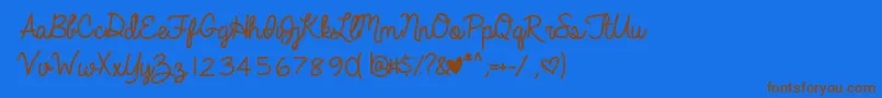 AlwaysInMyHeart Font – Brown Fonts on Blue Background