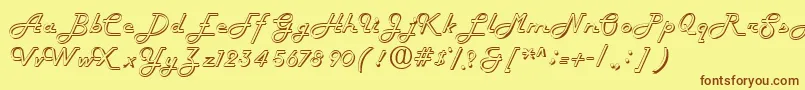 フォントFiftieshollow – 茶色の文字が黄色の背景にあります。