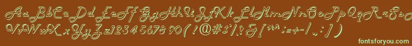 フォントFiftieshollow – 緑色の文字が茶色の背景にあります。