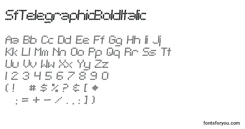 Czcionka SfTelegraphicBoldItalic – alfabet, cyfry, specjalne znaki