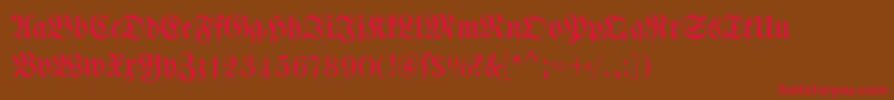 フォントDswalbaumfraktur – 赤い文字が茶色の背景にあります。