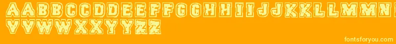 Trigun-Schriftart – Gelbe Schriften auf orangefarbenem Hintergrund