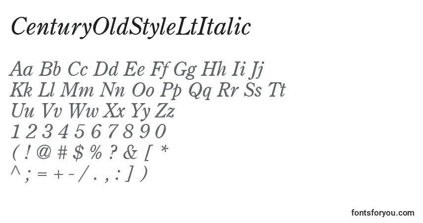 Czcionka CenturyOldStyleLtItalic – alfabet, cyfry, specjalne znaki