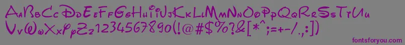 Czcionka WaltDisneyScript – fioletowe czcionki na szarym tle