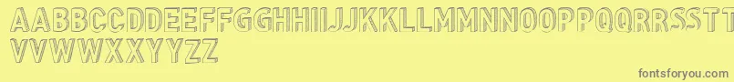 CfthreedimensionspersonalR-fontti – harmaat kirjasimet keltaisella taustalla