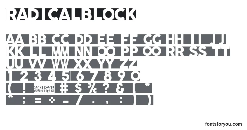 Czcionka Radicalblock – alfabet, cyfry, specjalne znaki