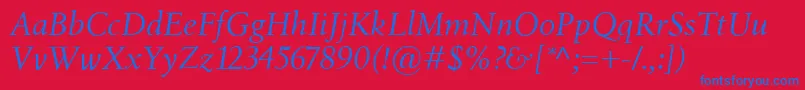 Fonte BirkaItalic – fontes azuis em um fundo vermelho