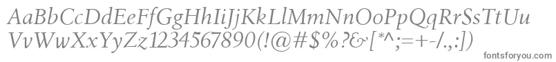 BirkaItalic-fontti – harmaat kirjasimet valkoisella taustalla