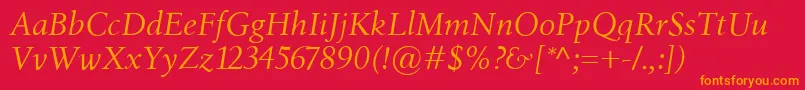 BirkaItalic-Schriftart – Orangefarbene Schriften auf rotem Hintergrund