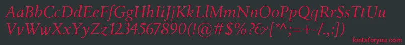 BirkaItalic-fontti – punaiset fontit mustalla taustalla