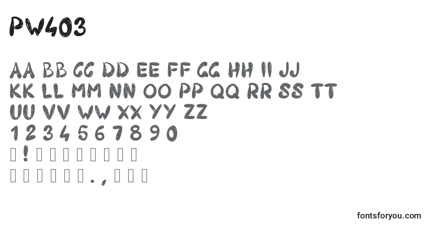 A fonte Pw403 – alfabeto, números, caracteres especiais