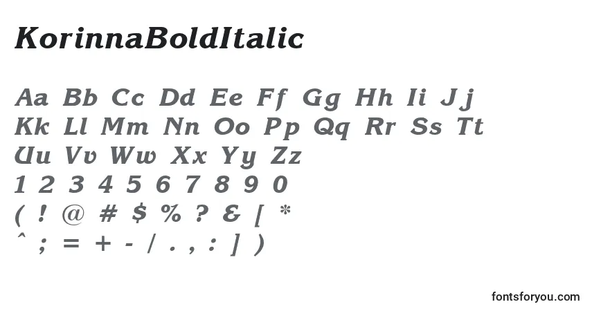 A fonte KorinnaBoldItalic – alfabeto, números, caracteres especiais