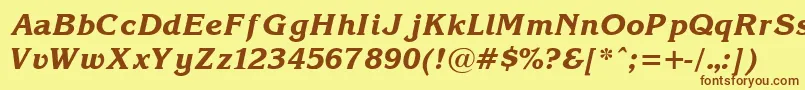 フォントKorinnaBoldItalic – 茶色の文字が黄色の背景にあります。