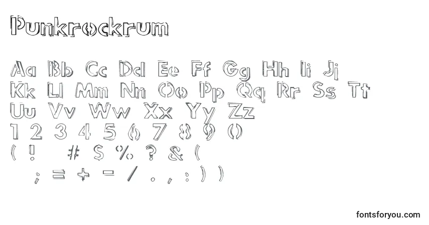 A fonte Punkrockrum – alfabeto, números, caracteres especiais
