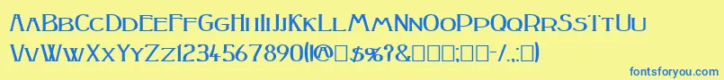 フォントPeakeSquatBold – 青い文字が黄色の背景にあります。