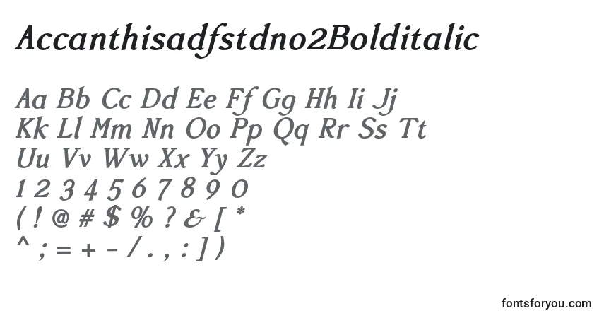 A fonte Accanthisadfstdno2Bolditalic – alfabeto, números, caracteres especiais