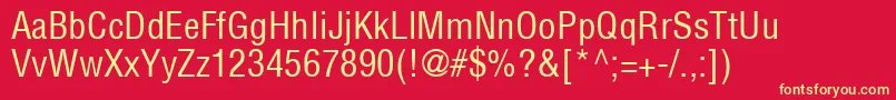 HelveticaLtCondensedMedium-fontti – keltaiset fontit punaisella taustalla