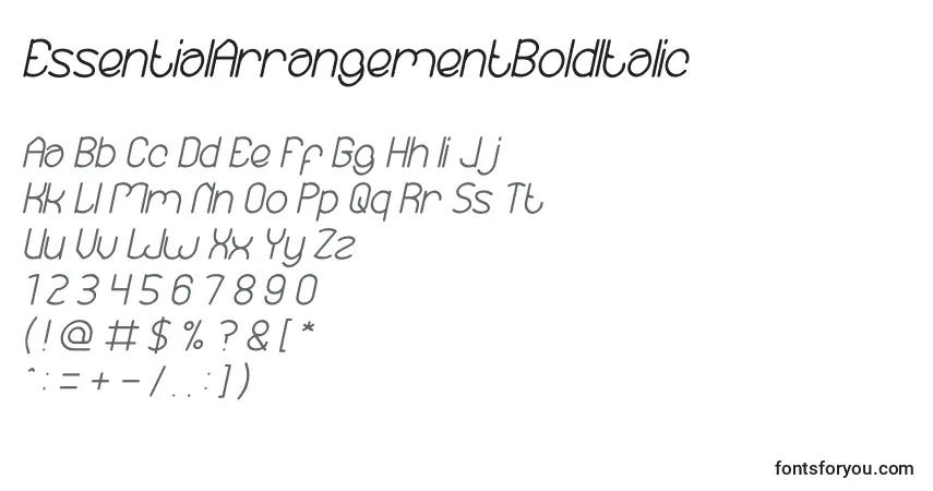 A fonte EssentialArrangementBoldItalic – alfabeto, números, caracteres especiais