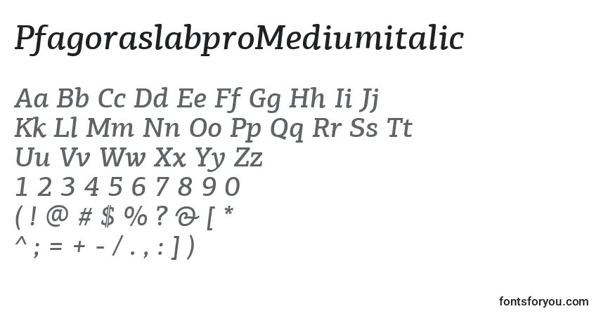 A fonte PfagoraslabproMediumitalic – alfabeto, números, caracteres especiais