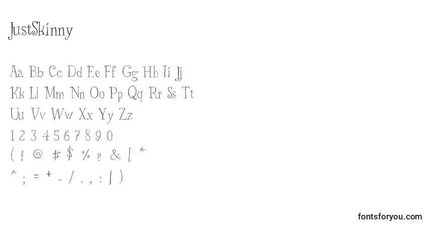 Schriftart JustSkinny – Alphabet, Zahlen, spezielle Symbole