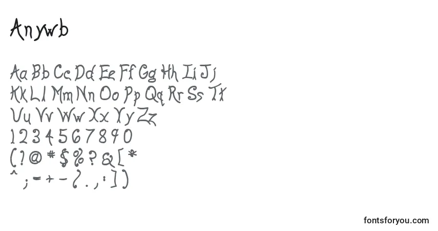Czcionka Anywb – alfabet, cyfry, specjalne znaki