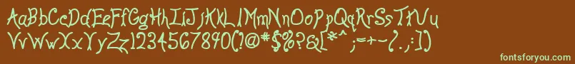フォントAnywb – 緑色の文字が茶色の背景にあります。