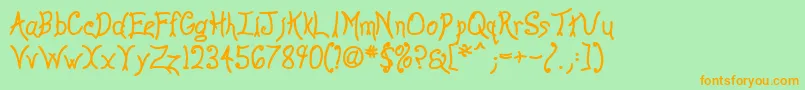 フォントAnywb – オレンジの文字が緑の背景にあります。
