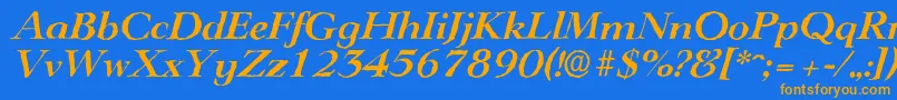 フォントLingwoodantiqueBolditalic – オレンジ色の文字が青い背景にあります。