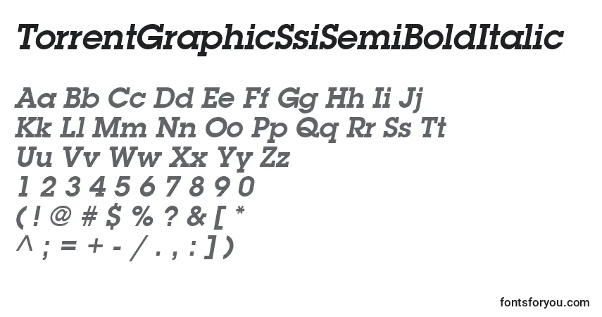 Шрифт TorrentGraphicSsiSemiBoldItalic – алфавит, цифры, специальные символы
