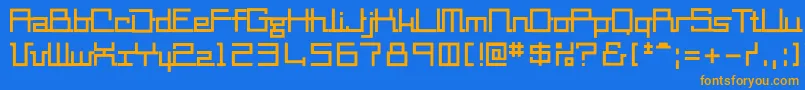 フォントMm2 – オレンジ色の文字が青い背景にあります。