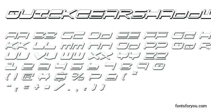 A fonte QuickgearShadowItalic – alfabeto, números, caracteres especiais