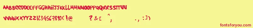 Fonte HardcorePenRegular – fontes vermelhas em um fundo amarelo