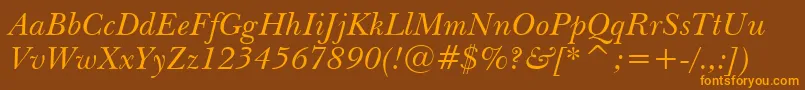 NewBaskervilleItalicBt-Schriftart – Orangefarbene Schriften auf braunem Hintergrund