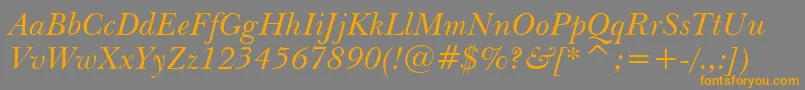 フォントNewBaskervilleItalicBt – オレンジの文字は灰色の背景にあります。