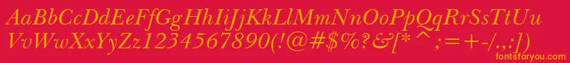 NewBaskervilleItalicBt Font – Orange Fonts on Red Background