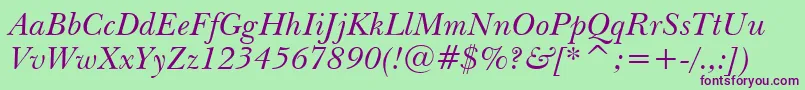 NewBaskervilleItalicBt Font – Purple Fonts on Green Background